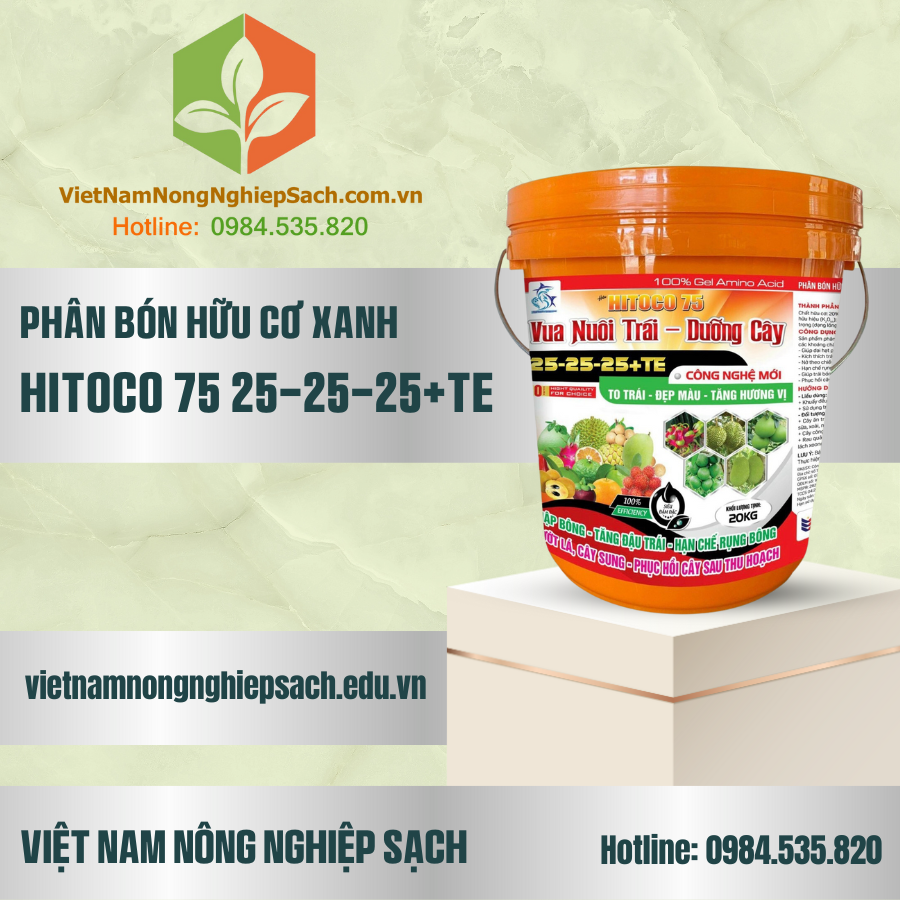 PHÂN BÓN HỮU CƠ XANH HITOCO 75 25-25-25+TE PHÂN BÓN HỮU CƠ XANH HITOCO 75 25-25-25+TE